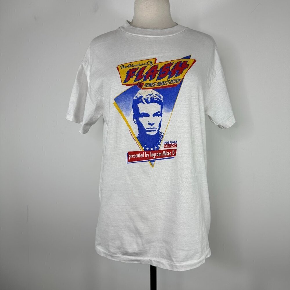 Vtg Adventures Of Flash Ingram Micro D Shirt 1989s USA Made Single Stitch Sz 42